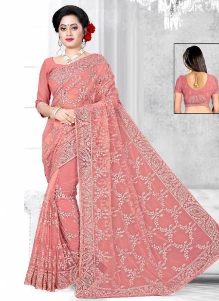 Pink Colour KANTA Fancy Designer Party wear Net Heavy Worked saree Collection 103